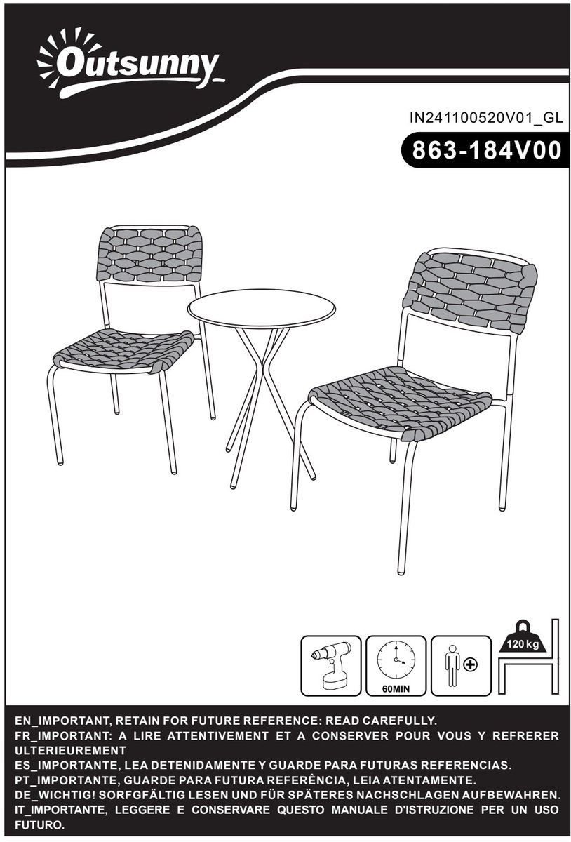 yychan bistroset voor buiten 2 personen grijs