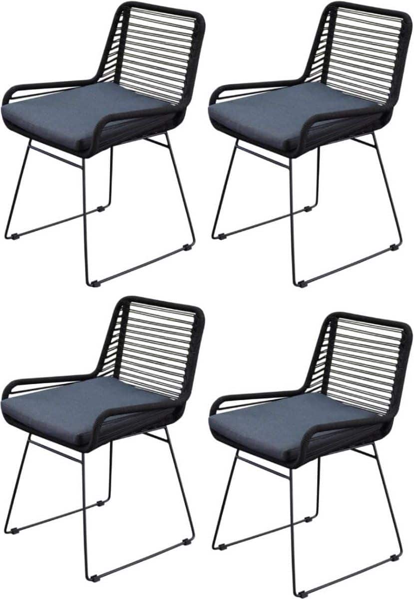 zenia dining tuinstoel rope zwart set van 4
