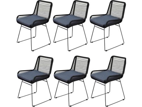 Zenia dining tuinstoel rope zwart set van 6