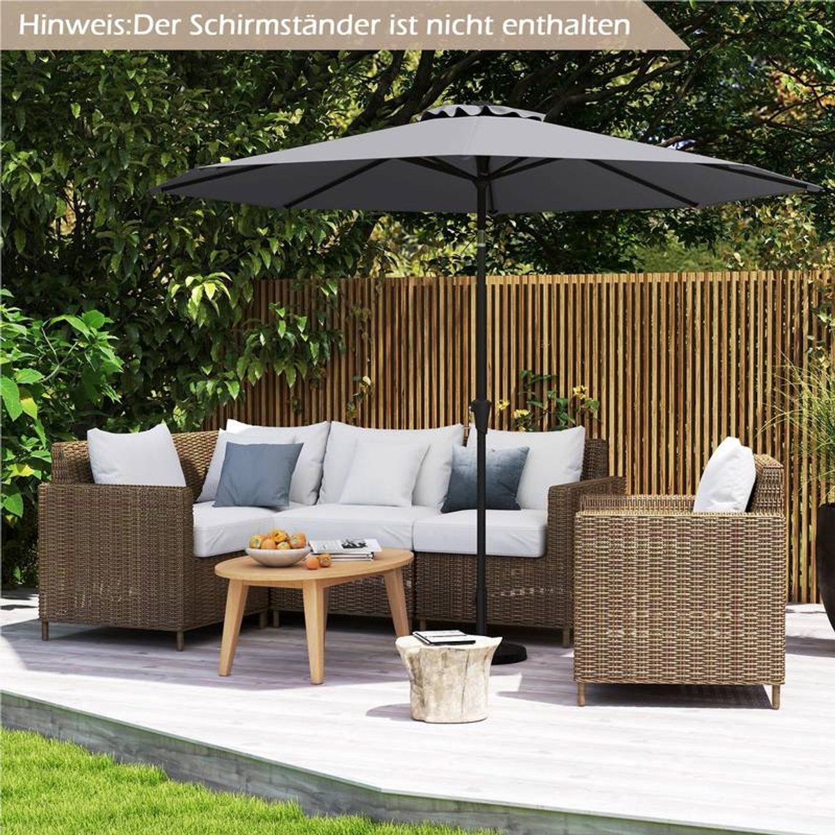 zonneklepparaplu 300 cm, tuinparasol met kruk, kantelbaar met 25° aan