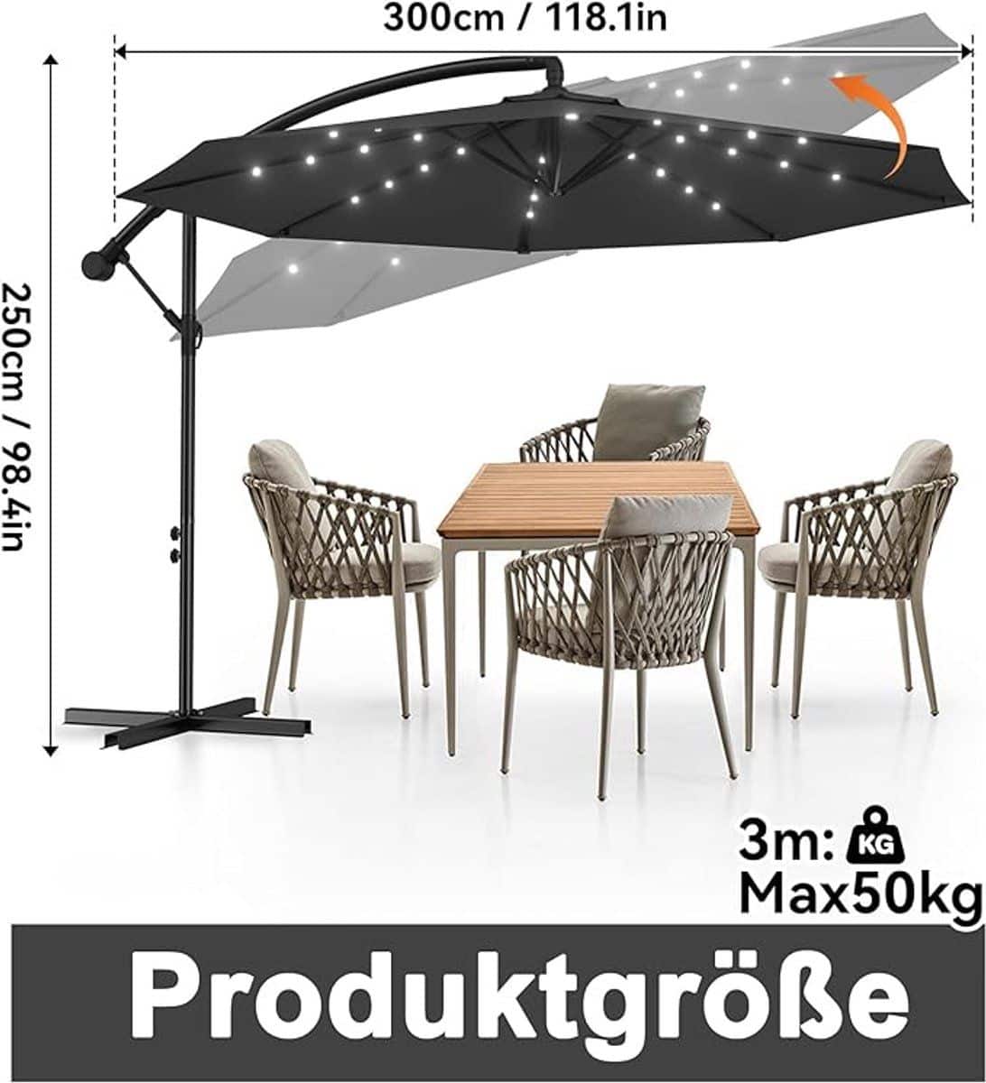 zweefparasol 300 cm depauwonen aluminium zwevende terrasparasol met led