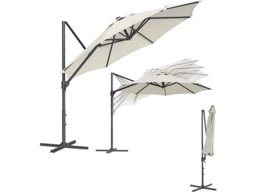 Zweefparasol 300 cm Rond Crème - 360° Draaibaar, Traploos Kantelbaar