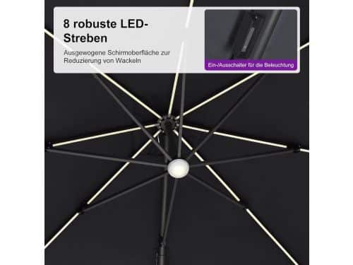 Zweefparasol 300x300 cm met LED Verlichting, 360° Draaibaar