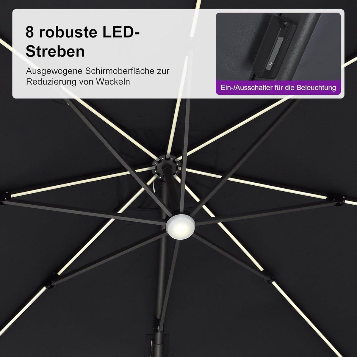 zweefparasol 300×300 cm met led verlichting, 360° draaibaar