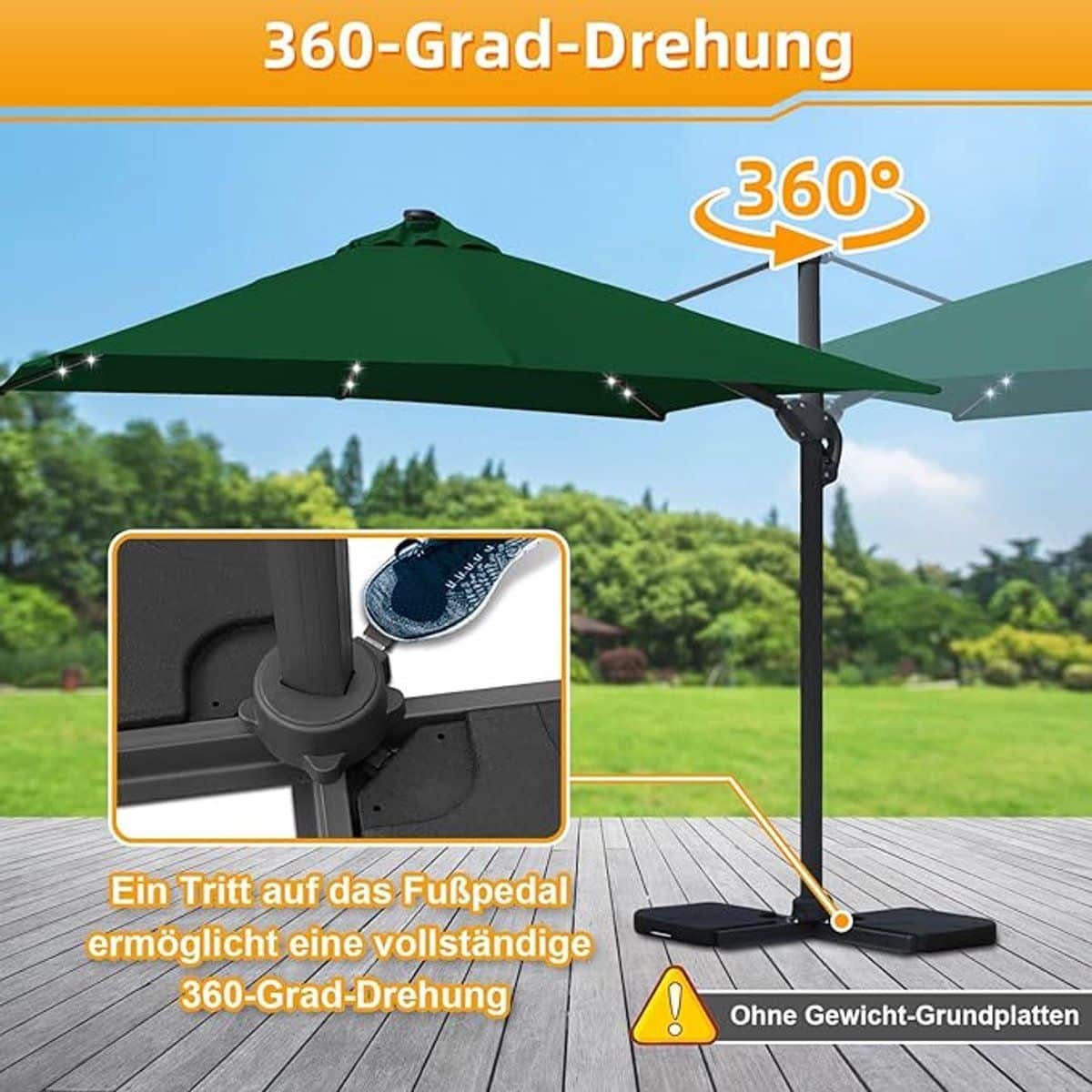 zweefparasol 300×300 cm met led verlichting 360° draaibaar met