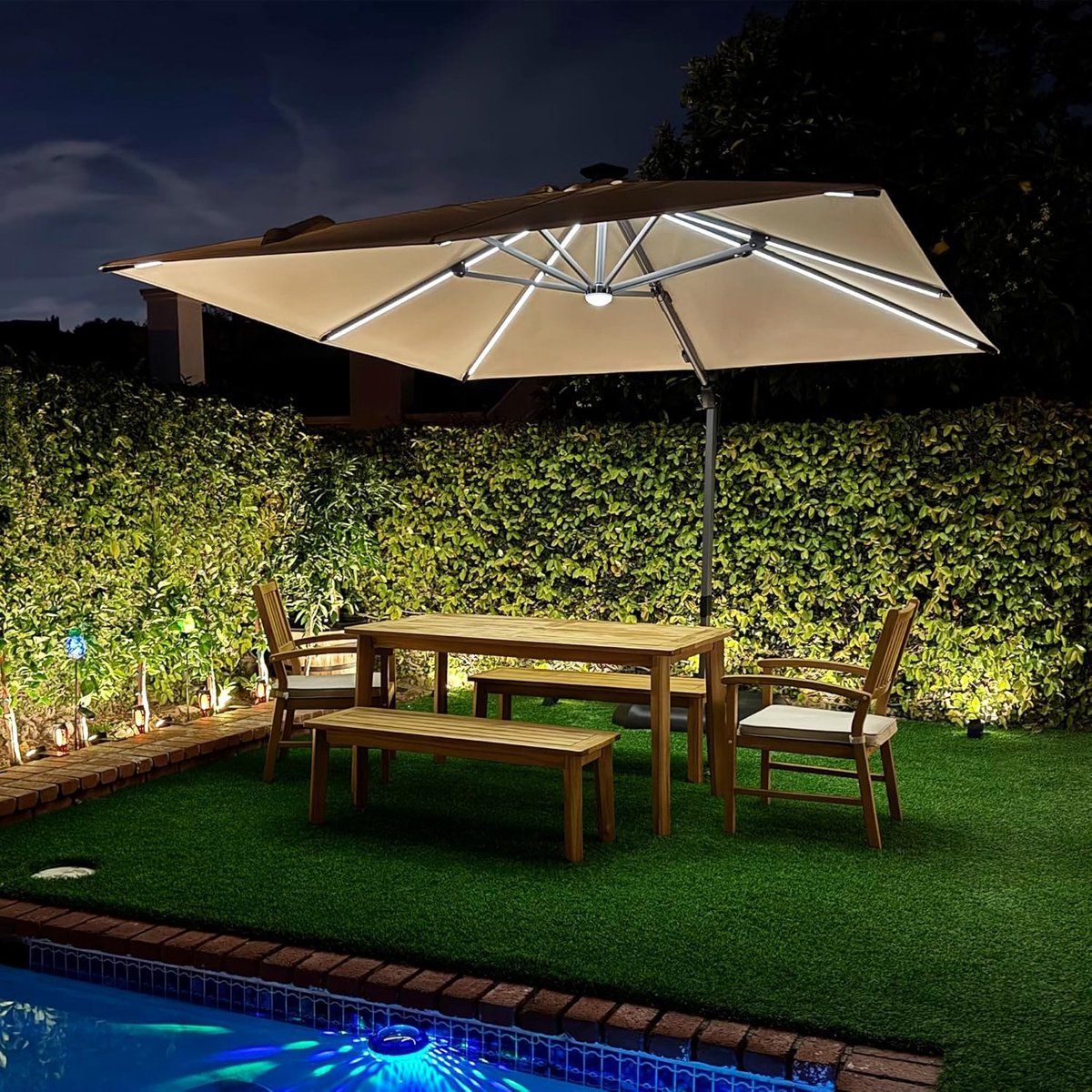zweefparasol 300×300 cm met led verlichting & 360° draaibaar
