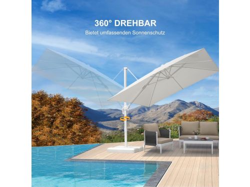 Zweefparasol 300x300 cm met Standaard, 360° Draaibaar, Kantelbaar