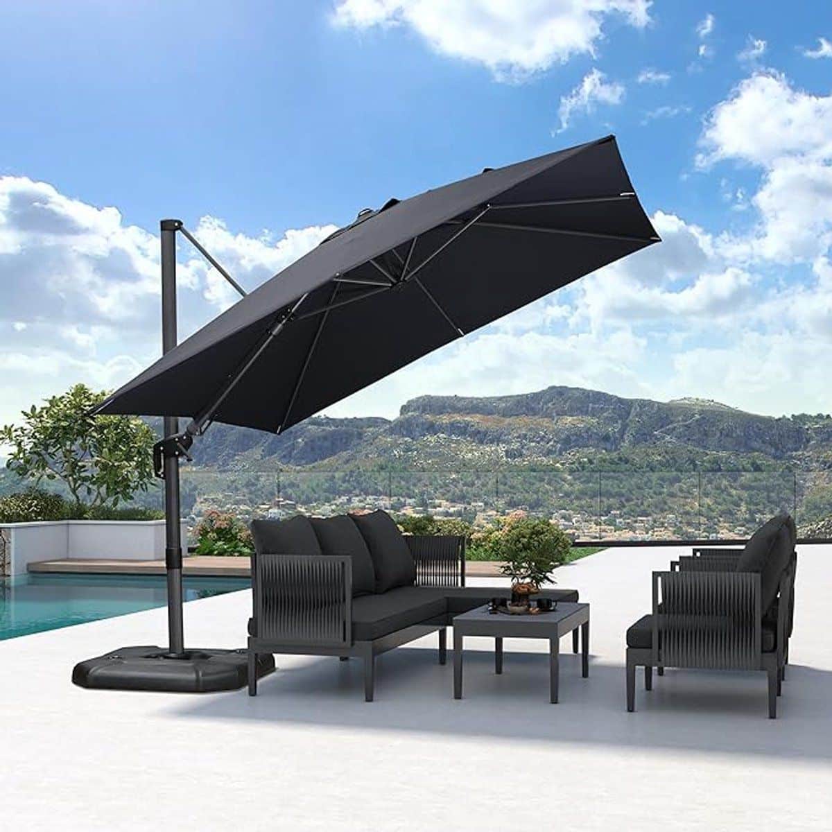 zweefparasol 300×300 cm vierkant 360° draaibaar & kantelbaar