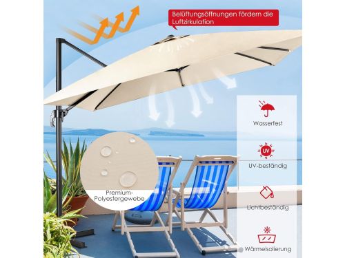 Zweefparasol 300x300 cm Vierkant - 360° Draaibaar Kantelbaar met Zwenkarm