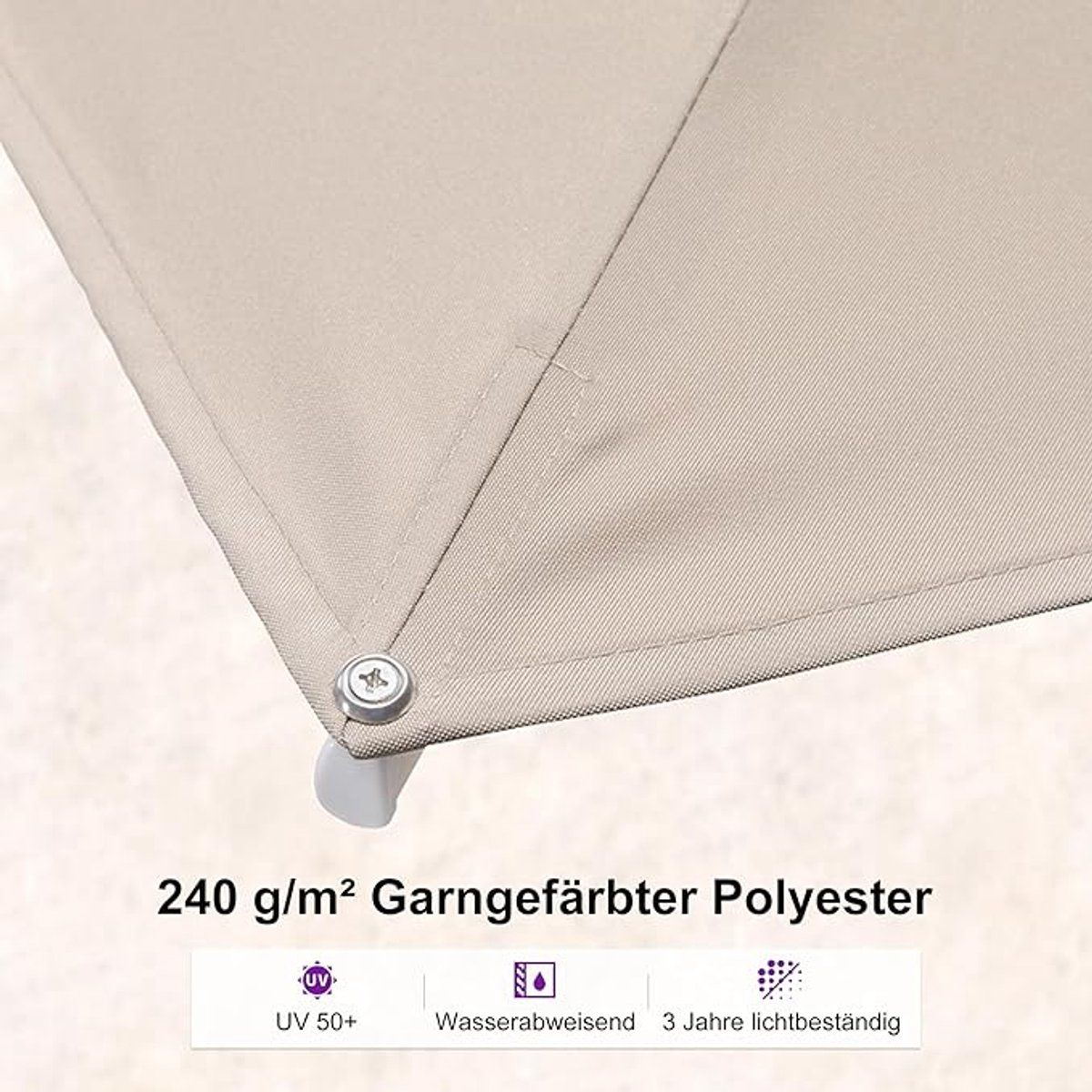zweefparasol 360×270 cm rechthoekig 360° draaibaar kantelbaar uv50+ waterafstotend beige