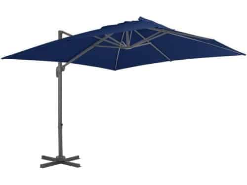 Zweefparasol 3x3 meter met aluminium paal en kruisvoet - Azuurblauw
