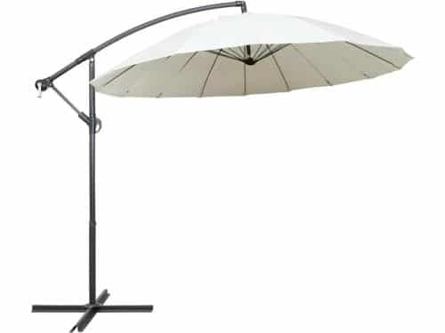 Zweefparasol, aluminium mast, tuinparasol, UV-bescherming, kruisvoet, zwengelsysteem, zandwit