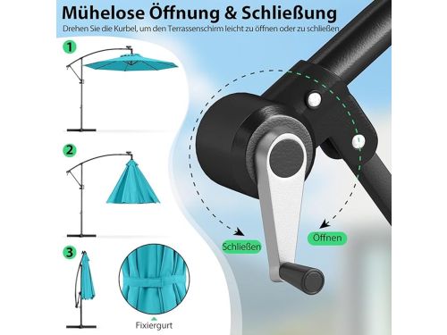 Zweefparasol Depauwonen Ø300 cm met LED-verlichting, zonne-energie, draaibaar & kantelbaar
