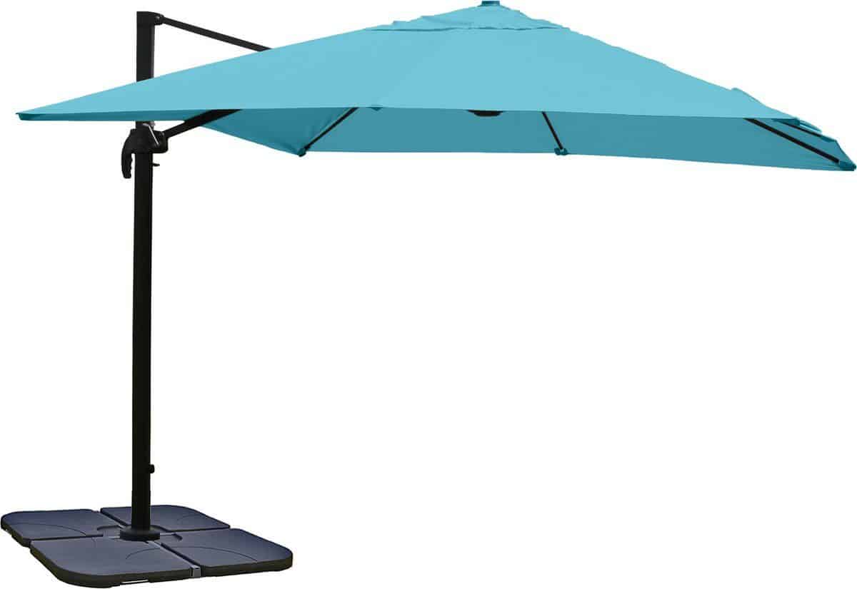 zweefparasol mcw a96, parasol, 3x3m (Ø4.24m) polyester/aluminium 23kg ~ turquoise met