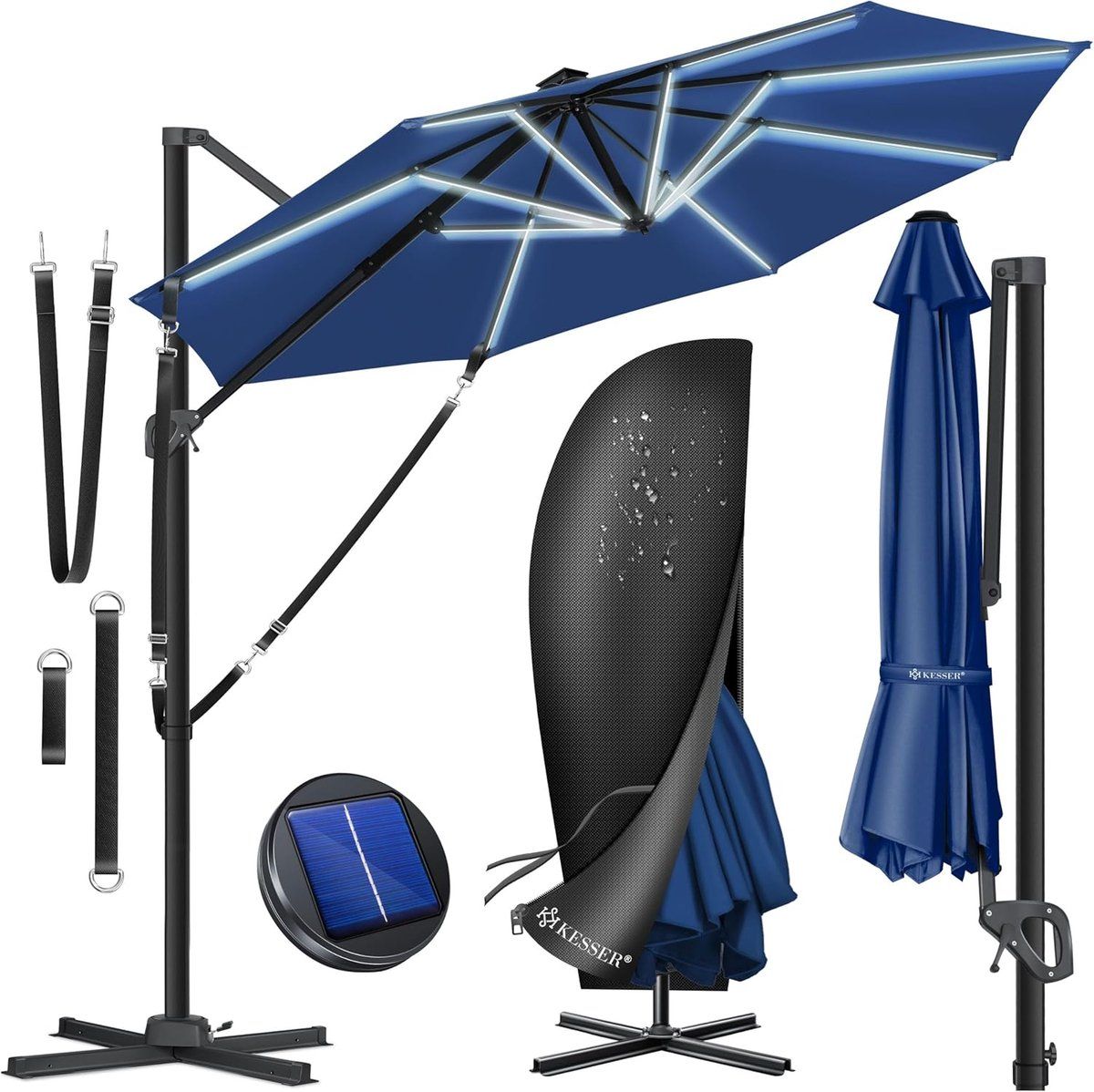 zweefparasol met verlichting tuinparasol zonnescherm buiten genieten