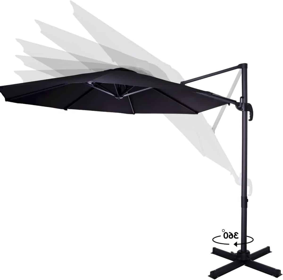 zweefparasol Ø300cm antraciet 360° draaibaar en kantelbaar inclusief