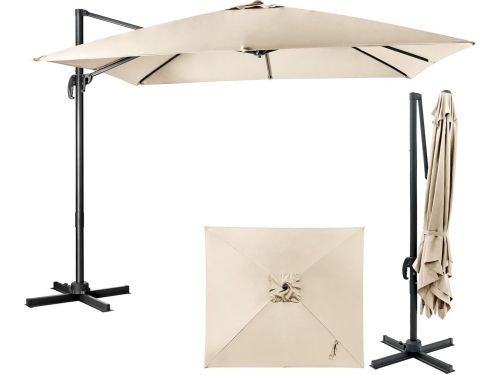 Zweefparasol Rechthoekig 300x300 cm Beige Inclusief Kruisvoet - Hoogte Verstelbaar