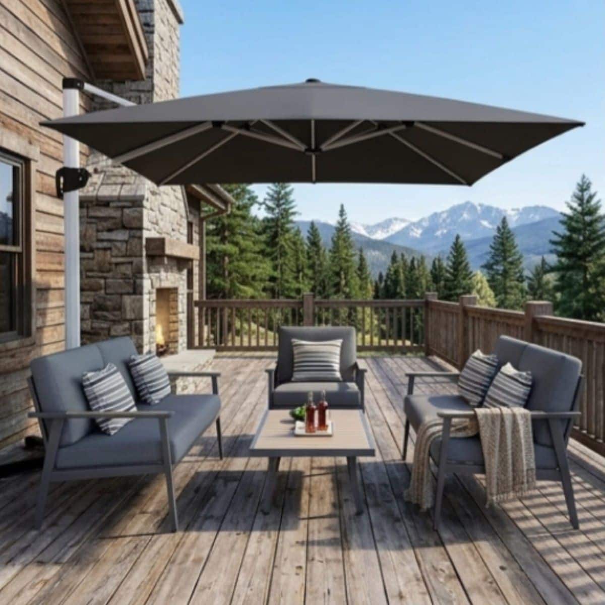 zweefparasol rechthoekig 400×300 cm, 360° 400×300 cm grijs