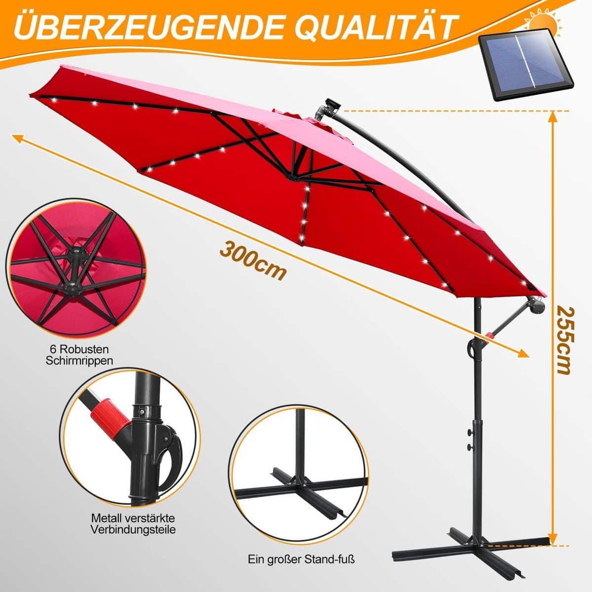 zweefparasol tuinscherm zonwering terras beschermen traploos verstelbaar